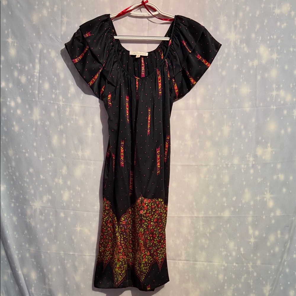 Tori Richard 100% silk Black and Pink Floral Dress